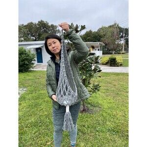 Large macrame hanger - use for plants, fruit, storage- grey cotton